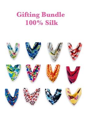NWT Dozen Gifting Bundle Silklette 100% Silk Bandanas/Kerchiefs + Gift Packaging